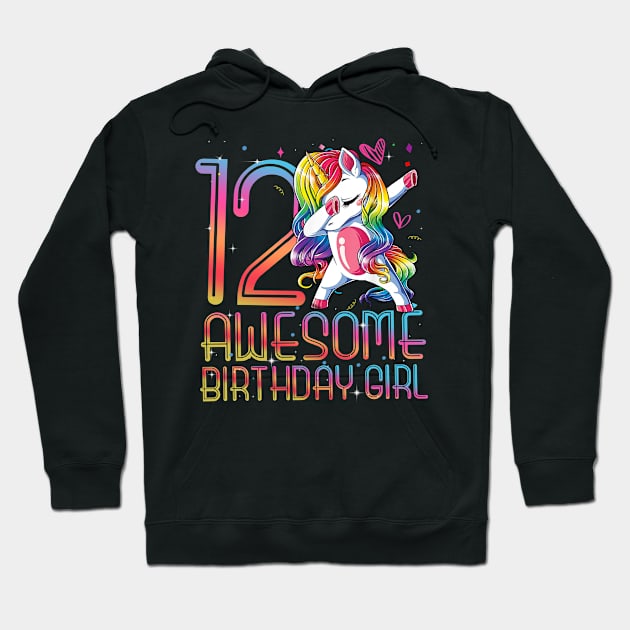 12th Birthday Girl 12 Years Old Awesome Unicorn Dabbing Bday Hoodie by The Design Catalyst